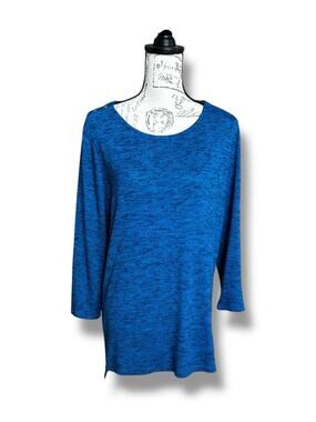 Liz Claiborne Aqua Black Marled Long Sleeve Tunic Button Shoulders Detail Large